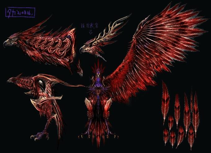 天照守怪物设定图，展现其宏伟体型与神圣光辉特效