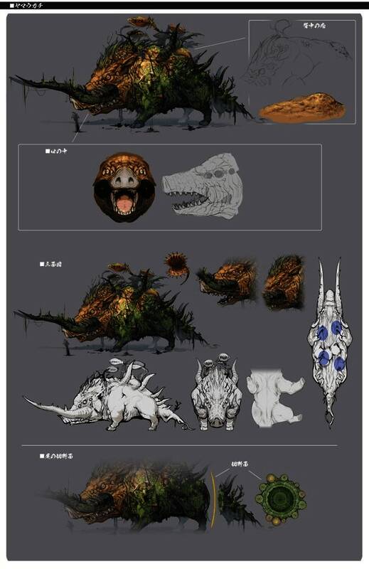 山穿槌怪物设定图，展现其原始而强大的形象