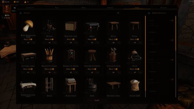 顾客区域画面展示，不同种族的奇幻生物正在享用美食，气氛热闹非凡