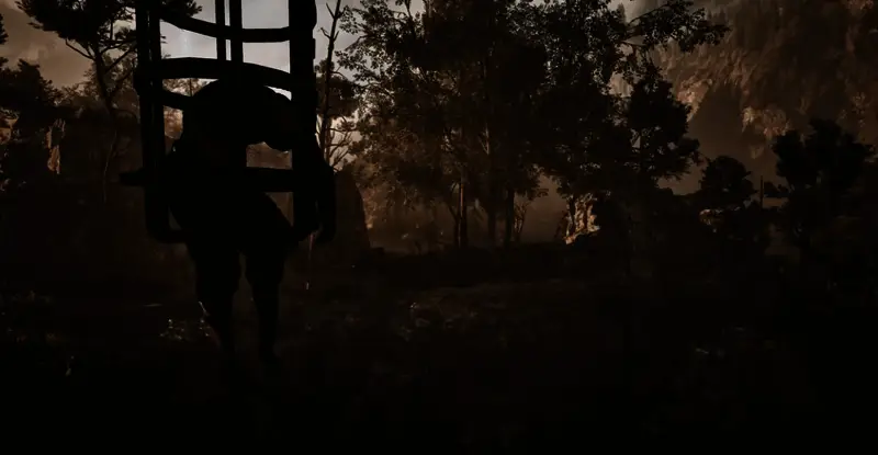 夜晚场景下的森林小径，月光透过树叶洒落，营造出神秘氛围