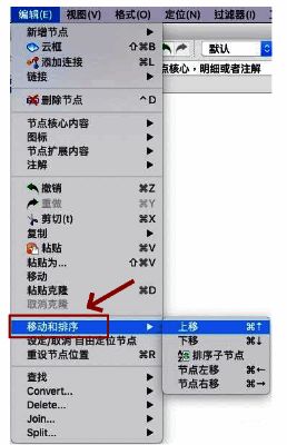 编辑菜单中“移动和排序”选项高亮显示