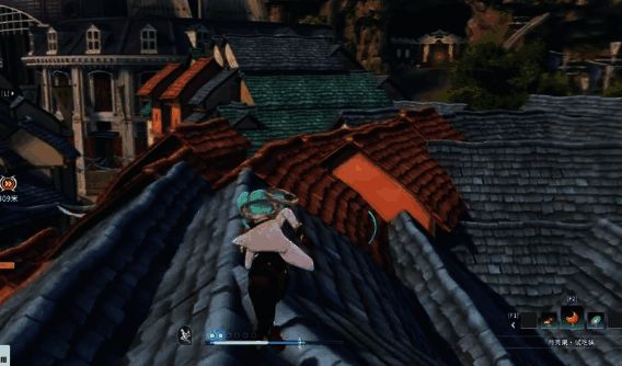 战斗场景中角色使用三段跳闪避敌人技能攻击，动作流畅自然