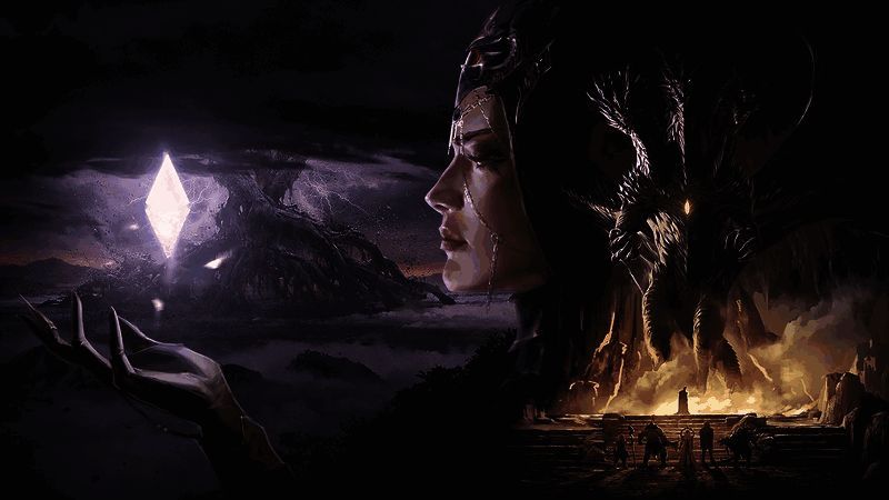 黑暗女士全身立绘，身穿华丽暗黑龙纹长裙，背景笼罩在神秘紫光中