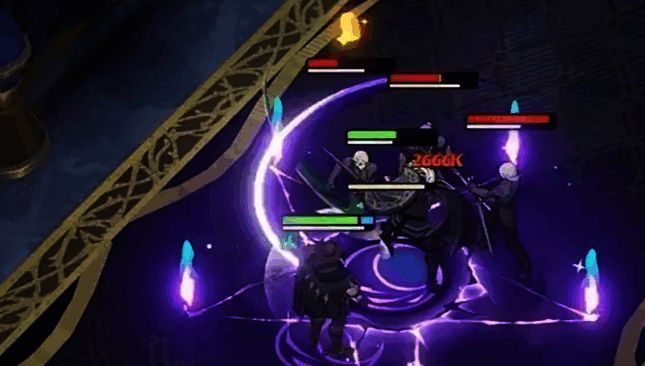 都铎施展暗月降临，画面中敌人被紫色能量笼罩，地面裂开