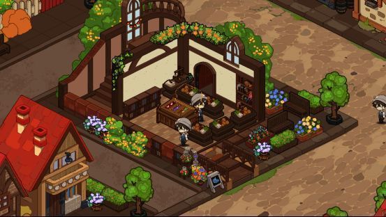 玩家正在操作炼金设备，周围摆放着各种植物与工具，界面显示炼金过程动画