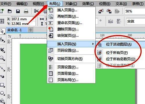 CorelDRAW X7页码设置菜单展开图，展示多种自定义选项