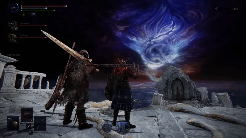 追踪者技能演示图，展示跳跃劈砍动作，特效炫酷，氛围紧张刺激