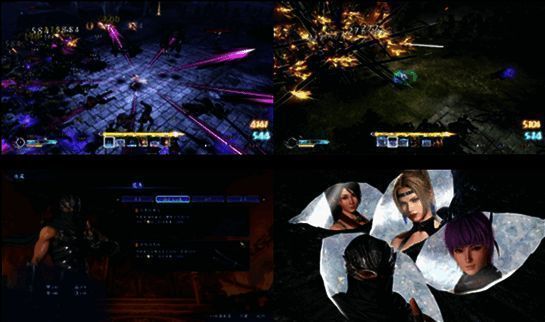 四位角色换上不同风格的忍者装束，背景为神秘古庙场景