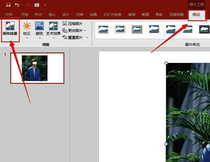 点击格式菜单中的删除背景选项，界面弹出背景调整面板
