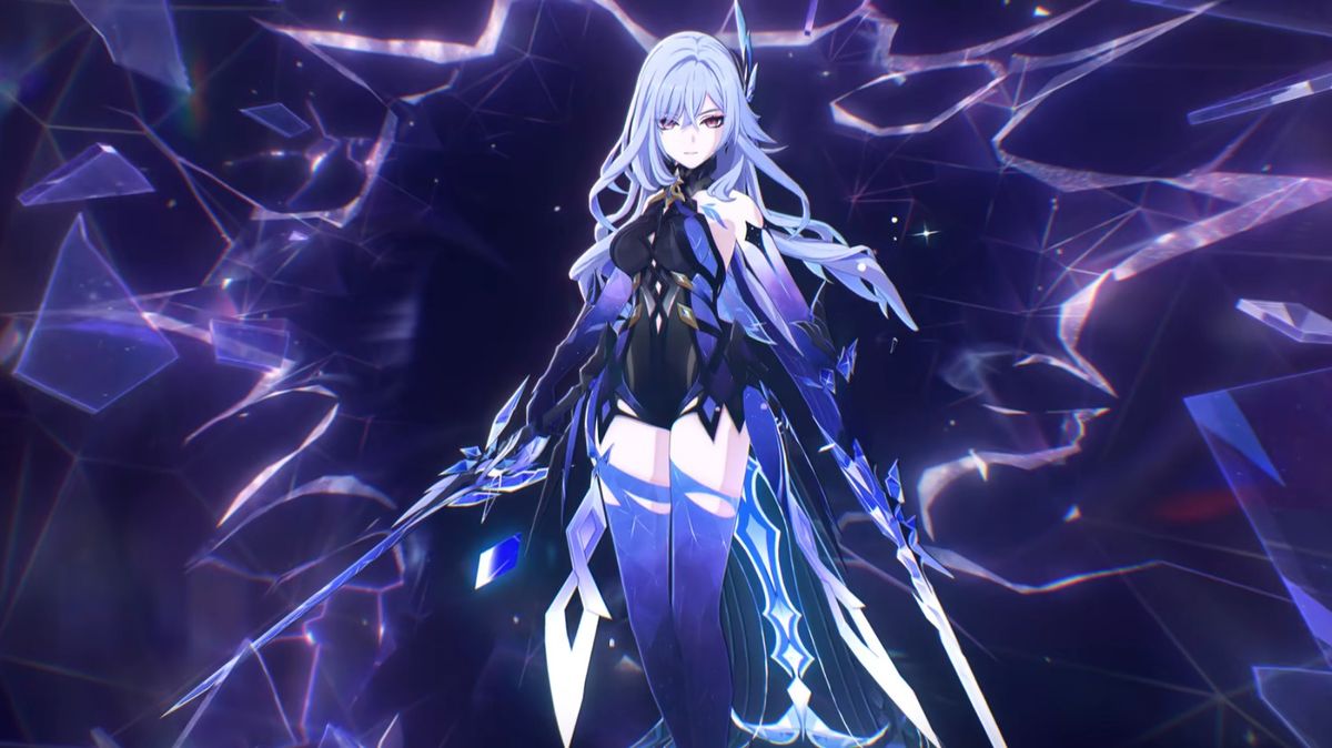 《原神》角色预告截图，展示丝柯克战斗姿态