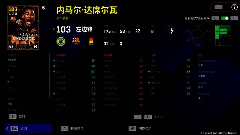 内马尔增能属性展示：舞王+4