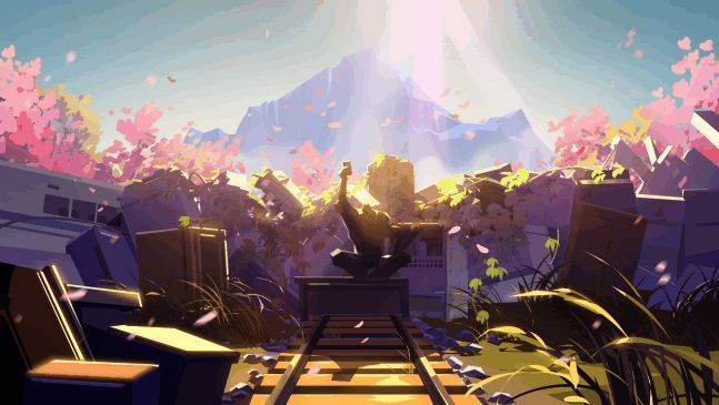 亡土场景二：远处山峦隐约可见，地面仿佛正在崩塌