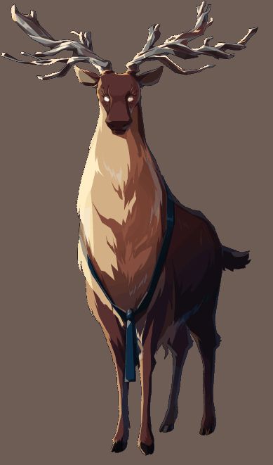 一只年迈水鹿形神灵，眼中透露出深邃的目光