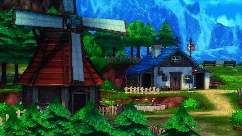 主角站在集市中央指挥摊位布置的场景，表情自信