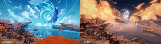 《二重螺旋》地图优化前后对比图，左侧为原版，右侧为优化后效果