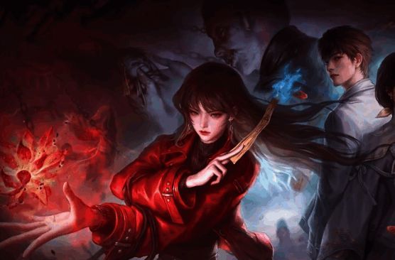 聂莫黎施展术法的画面，周围环绕符咒与幽光