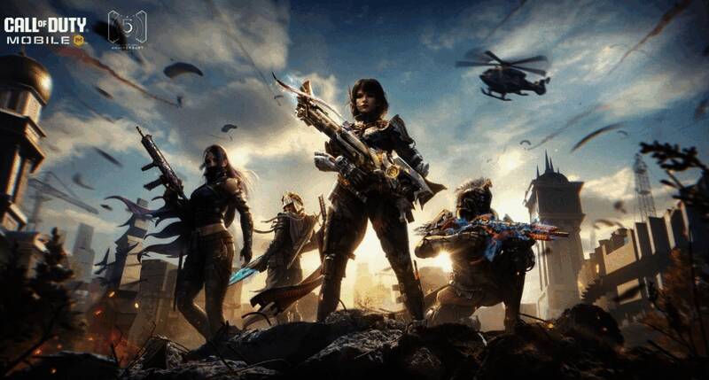 《使命召唤：移动版》游戏画面，呈现紧张激烈的多人对战场面，角色装备齐全，场景细节丰富