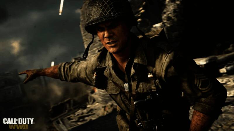 《使命召唤：二战》游戏界面截图，战斗场景激烈