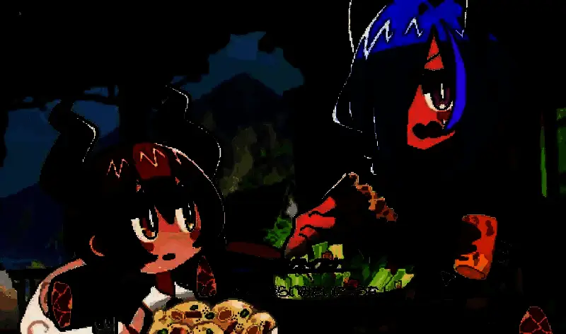 《DRAPLINE》游戏画面，小龙娘在游戏中进食并获得能力加成