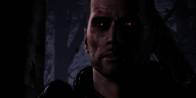 《质量效应》系列经典角色莉亚拉回归，背景为科幻星际战场，气氛紧张激烈