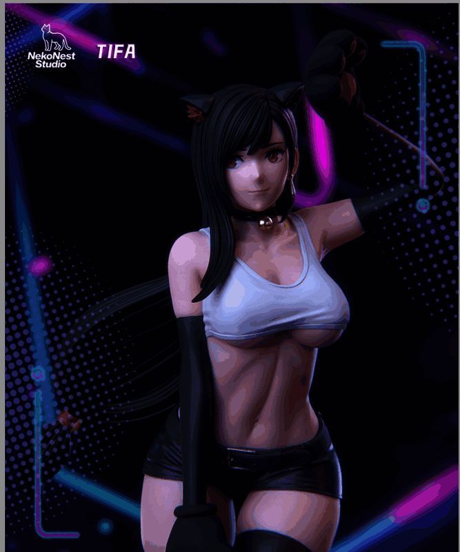 全角度灯光照射下的蒂法雕像，光影效果突出，质感出众