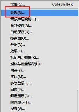 Audition外观设置页面展示多个可调参数选项