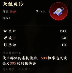 《指间山海》天丝灵纱神器展示图，附带详细属性说明