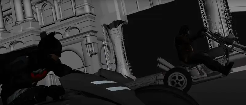 达米安·韦恩与反派在城市屋顶对峙的概念草图