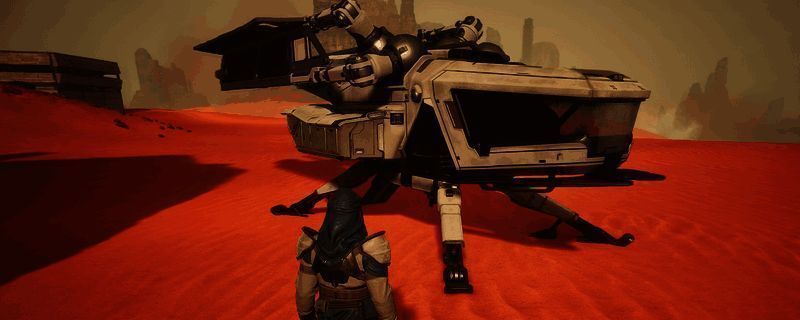 游戏角色身着MK4防护服在辐射区域中艰难前行，周围环境呈现高危警示特效