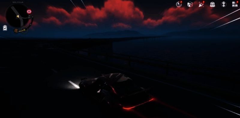 玩家角色驾驶车辆驶入地下车库，画面紧张刺激，气氛压抑神秘