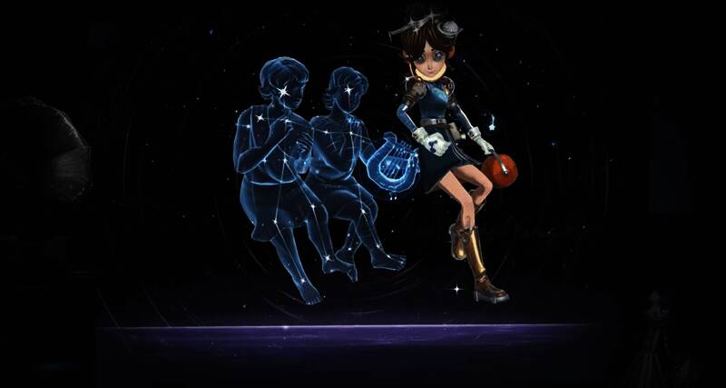 游戏内展示庄园伙伴讲解天文知识的画面，背景为星空投影与互动模型