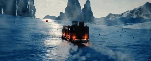 游戏内场景截图，主角正躲在角落躲避一个身形扭曲、类似怪物的生物，周围环境寒冷阴暗