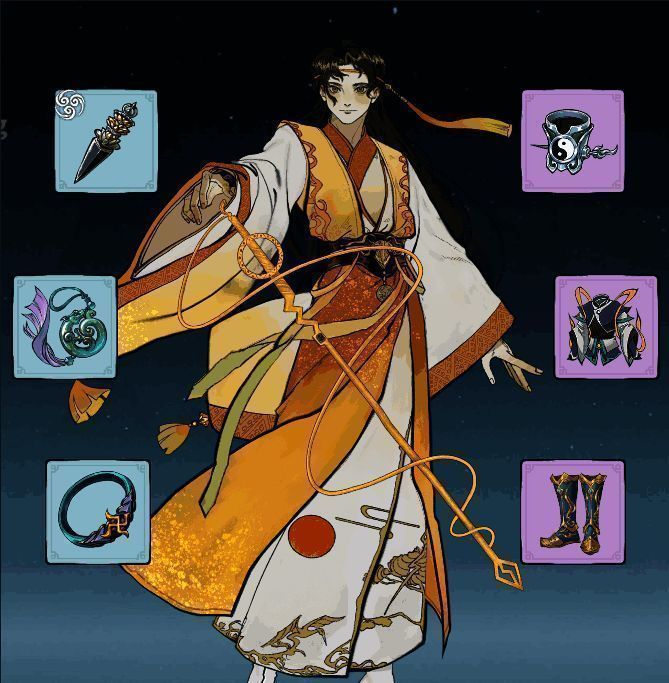 装备穿戴界面展示六件装备栏位与角色模型搭配效果