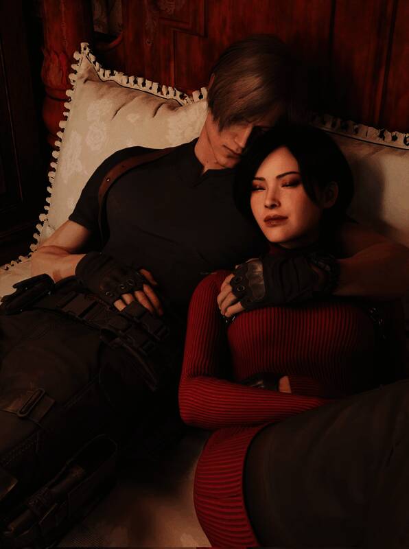 里昂与艾达王并肩站立，身后是破败的城市街道，天空阴沉