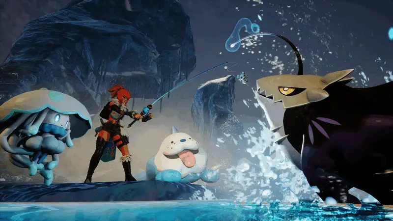 《幻兽帕鲁》游戏画面，帕鲁在森林中奔跑，场景充满奇幻色彩