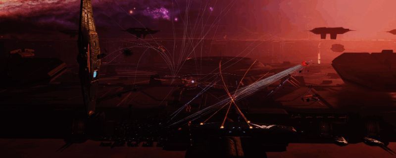 《家园3》中舰队轰炸舰正在执行攻击任务，画面显示其强大的火力输出能力