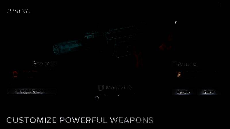 武器配件系统展示图，呈现多种改装组合与属性变化