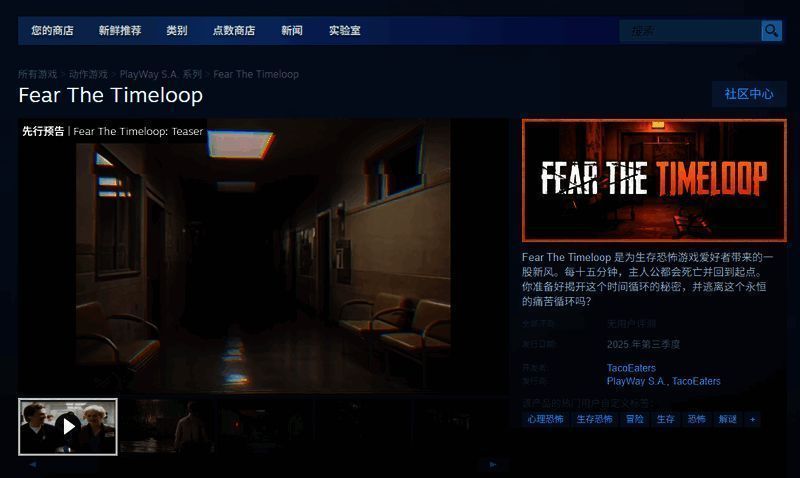 《Fear The Timeloop》Steam商店页面截图，展示游戏介绍与发行信息