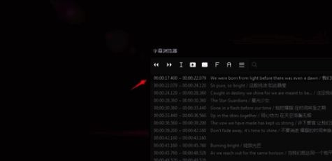 字幕列表中某一条目被选中，右侧预览窗口显示该字幕对应文本