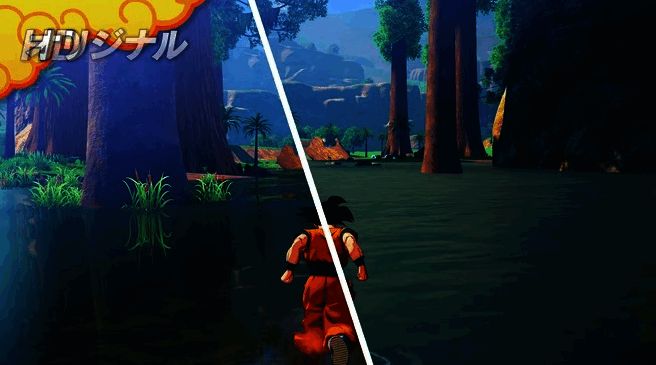 高清版游戏截图，展示悟空变身超级赛亚人时的炫目特效与光影变化