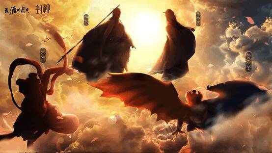 封神角色与天刀江湖融合的战斗场景，展现神话与武侠交汇的世界观