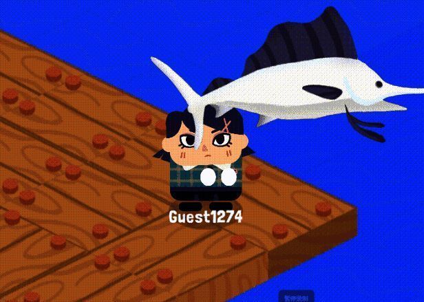 玩家成功钓起一条巨大鱼儿，脸上露出惊喜笑容的瞬间