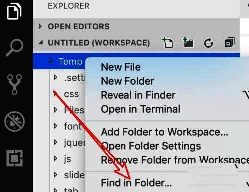 右键菜单中选择 Find in Folder 命令的操作界面
