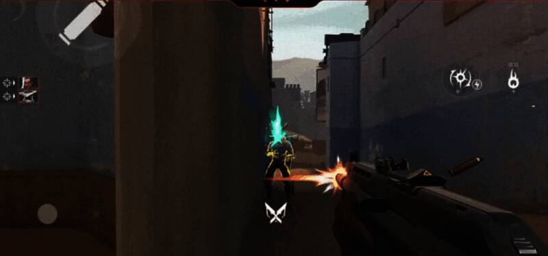 游戏中玩家角色在掩体后观察敌情，准备反击