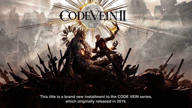 主角手持武器，站在废墟之上，远处是巨大的月亮与破碎的城市景象