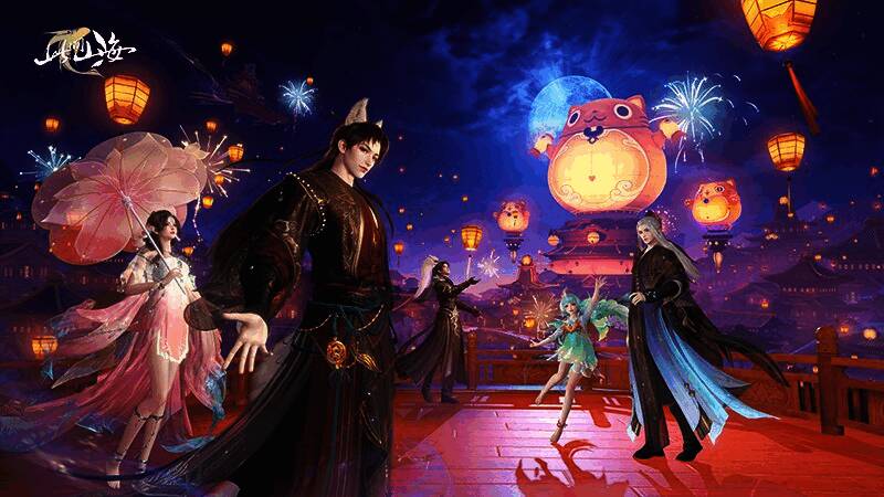 游戏主城赤偃城全景，融合古典机械与丝绸朋克风格的建筑群