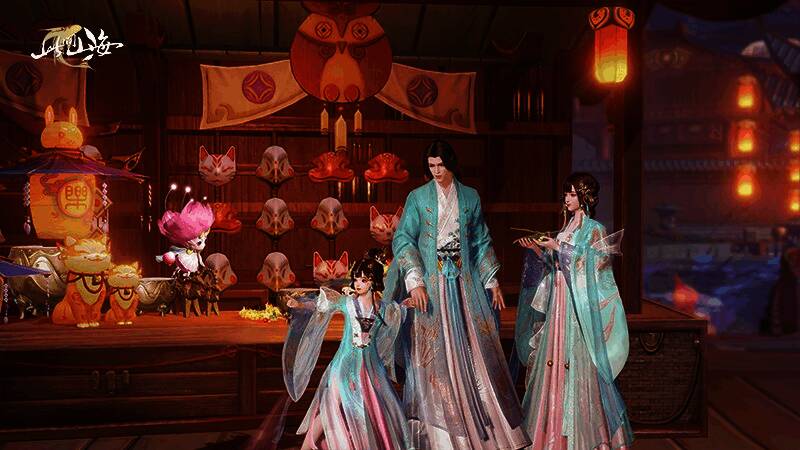 玩家与NPC互动场景，背景为古色古香的茶肆环境