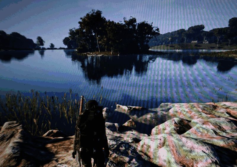 海滩建房点位示意图，远处可见铁路桥