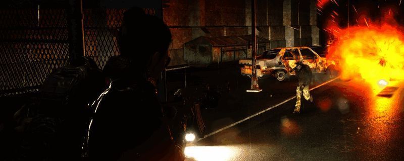 《人渣》游戏中角色在废墟中探索的场景，周围环境破败荒凉