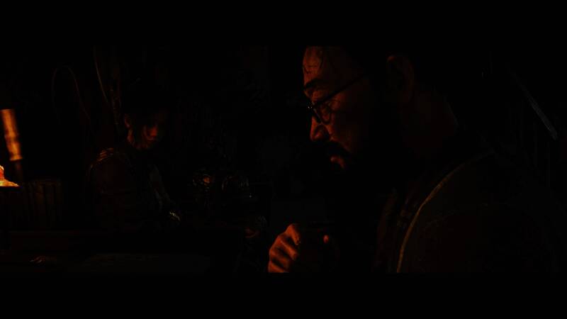 角色在废墟环境中战斗，身后有诡异生物逼近，画面氛围紧张压抑